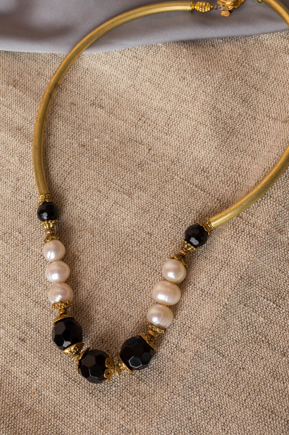 Beautiful cute elegant pearl designer brass handmade necklace with agate photo 1