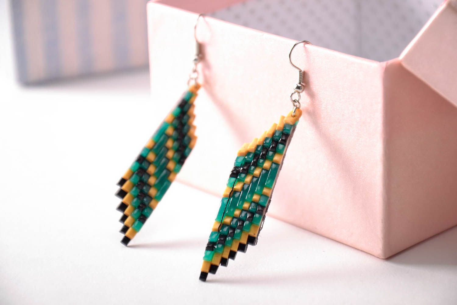 Earrings Made of Polymer Clay Using Bargello Technique photo 3