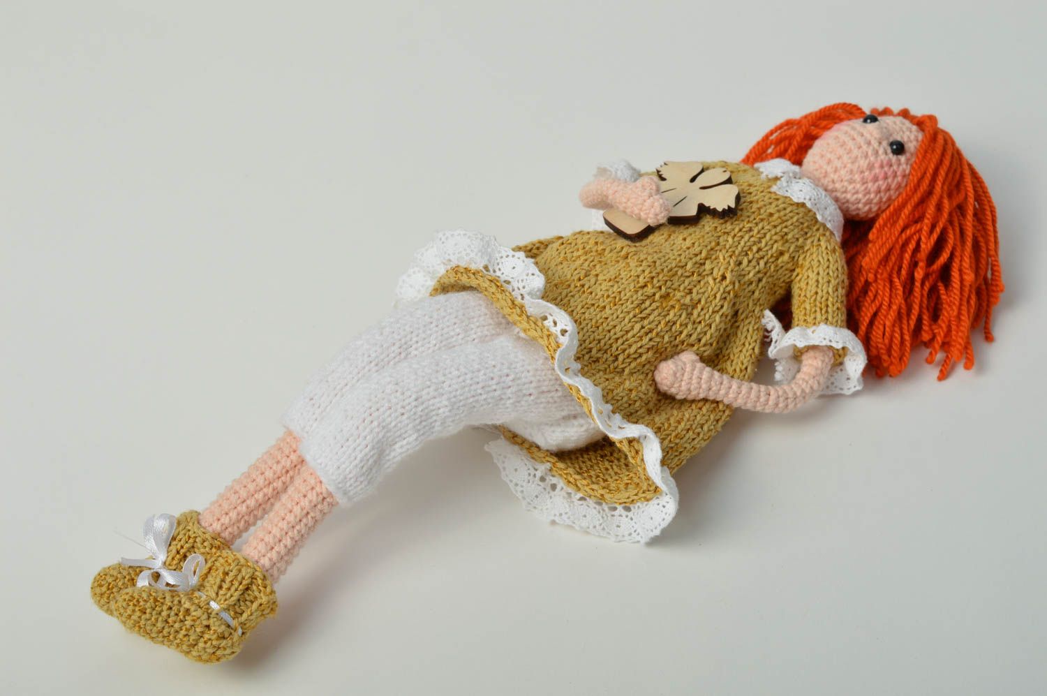 Poupée tricot Jouet fait main Cadeau enfant tricoté au crochet coton rousse photo 2