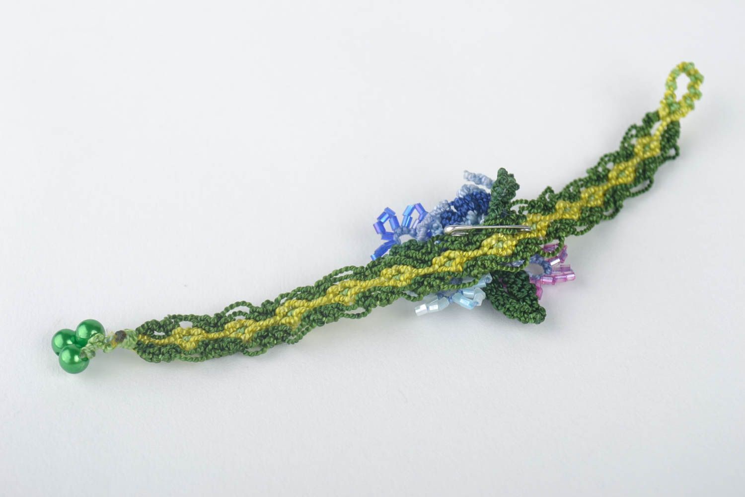 Bracelet vert avec Broche textile faits main tressés macramé Cadeau pour femme photo 4