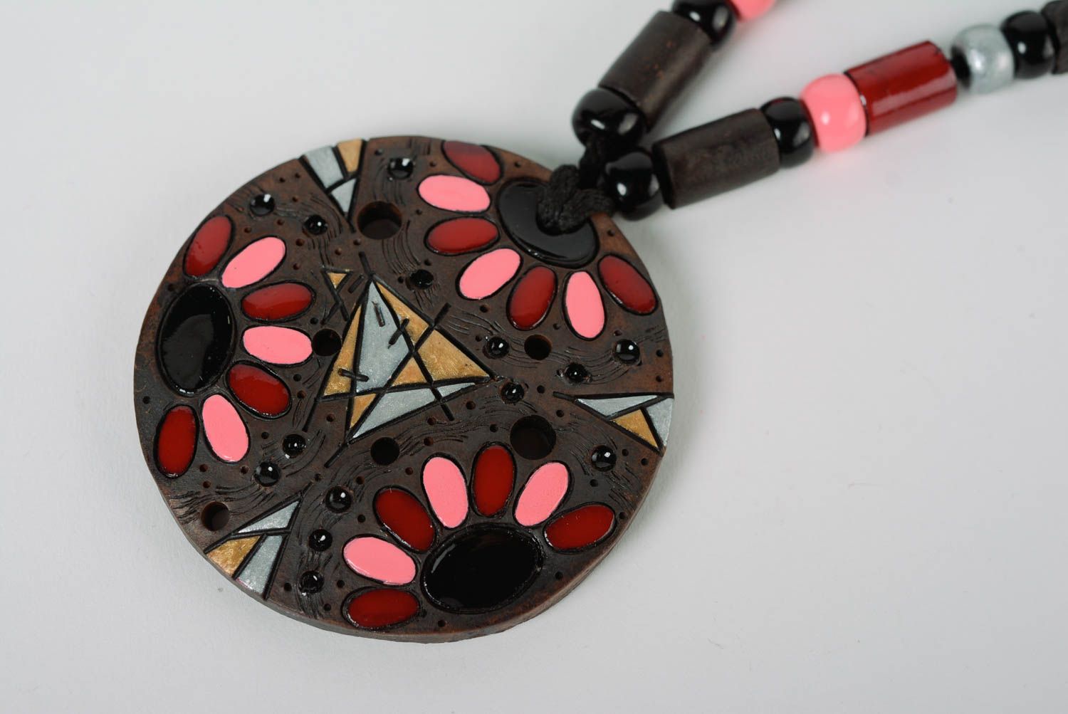 Clay handmade pendant with beautiful enamel painting stylish designer jewelry photo 2