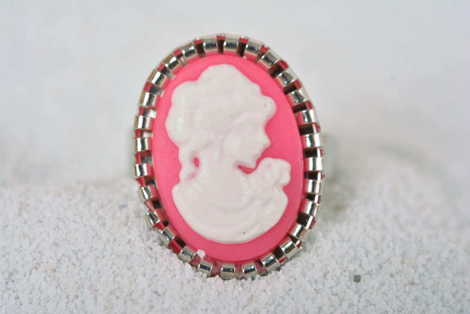 Kamee Schmuck Ring Vintage handmade Ring Damen Vintage Ring rosa weiß modisch foto 2