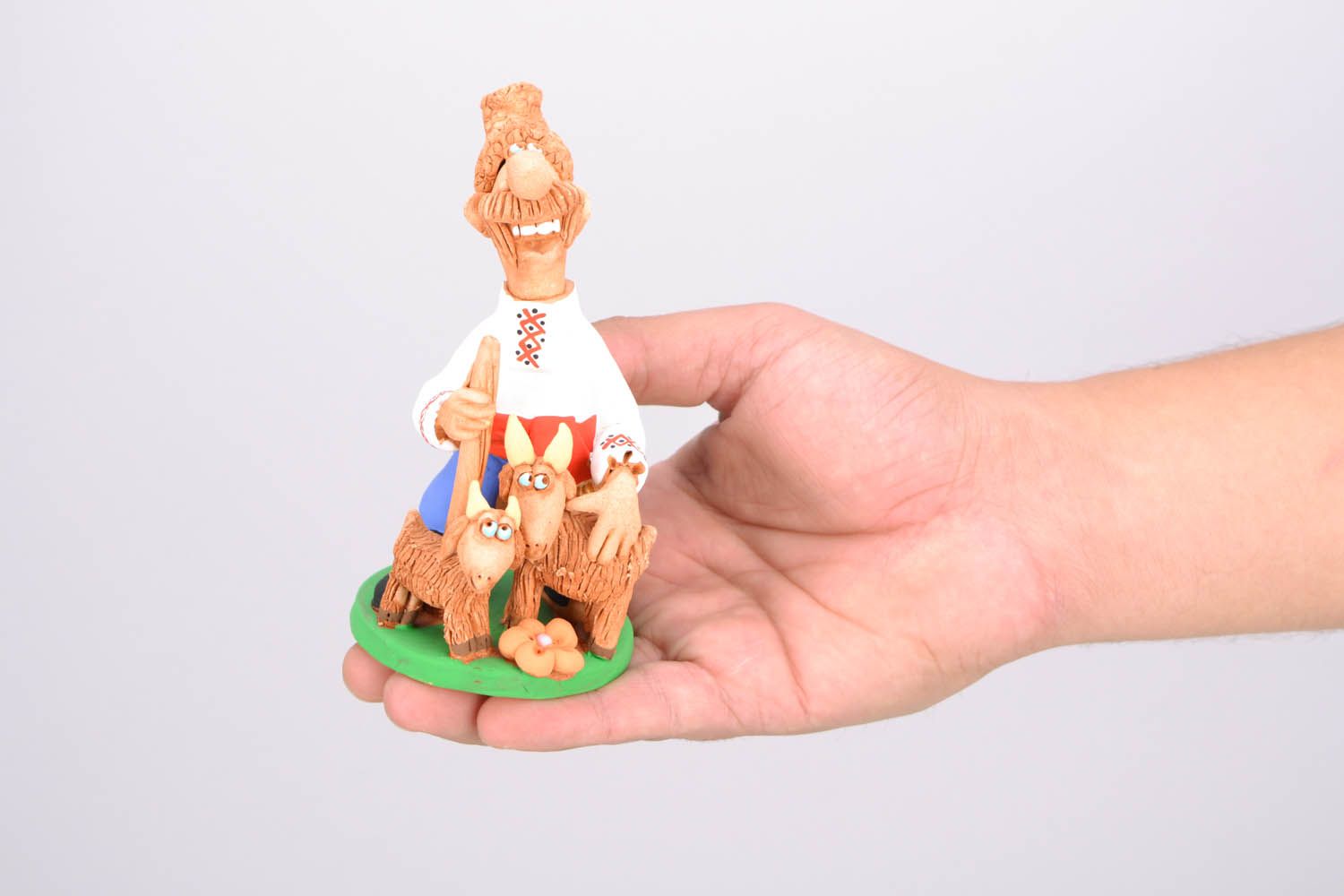 Clay figurines Cossack with Goats photo 2