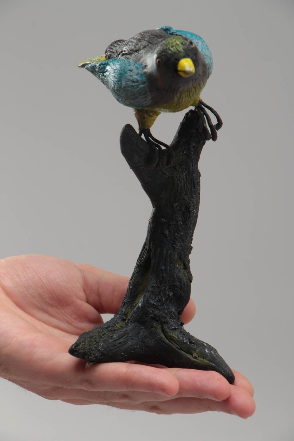 Beautiful bright handmade molded polymer clay statuette of bird for home decor photo 5