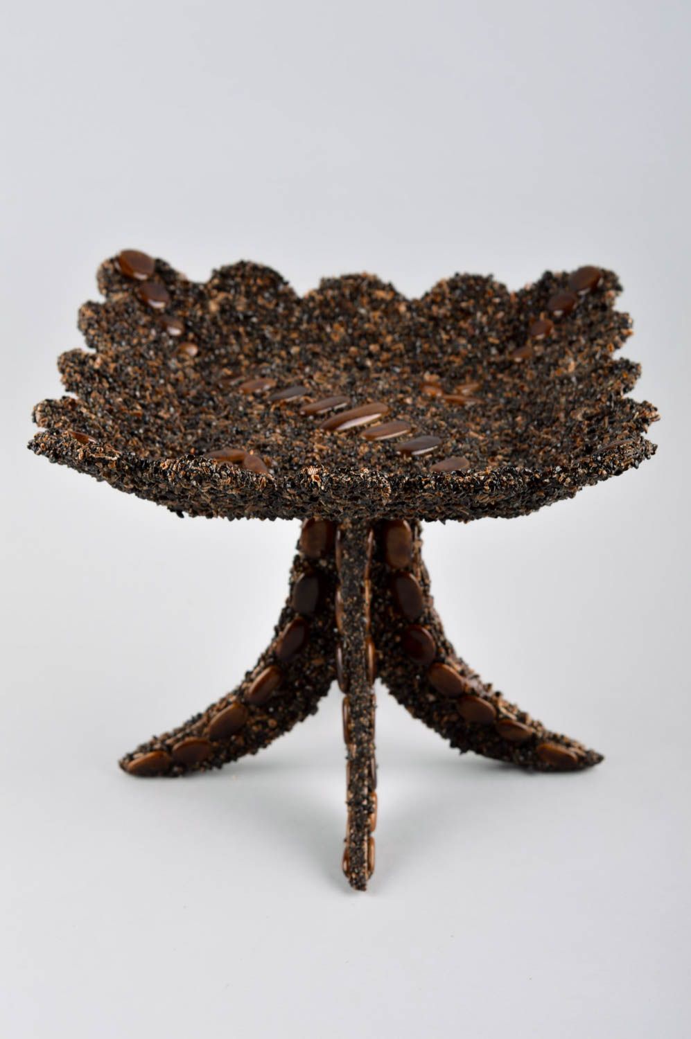 Square handmade brown 8 inches tall 9 inches wide fruit bowl stand for table décor 1,6 lb photo 1