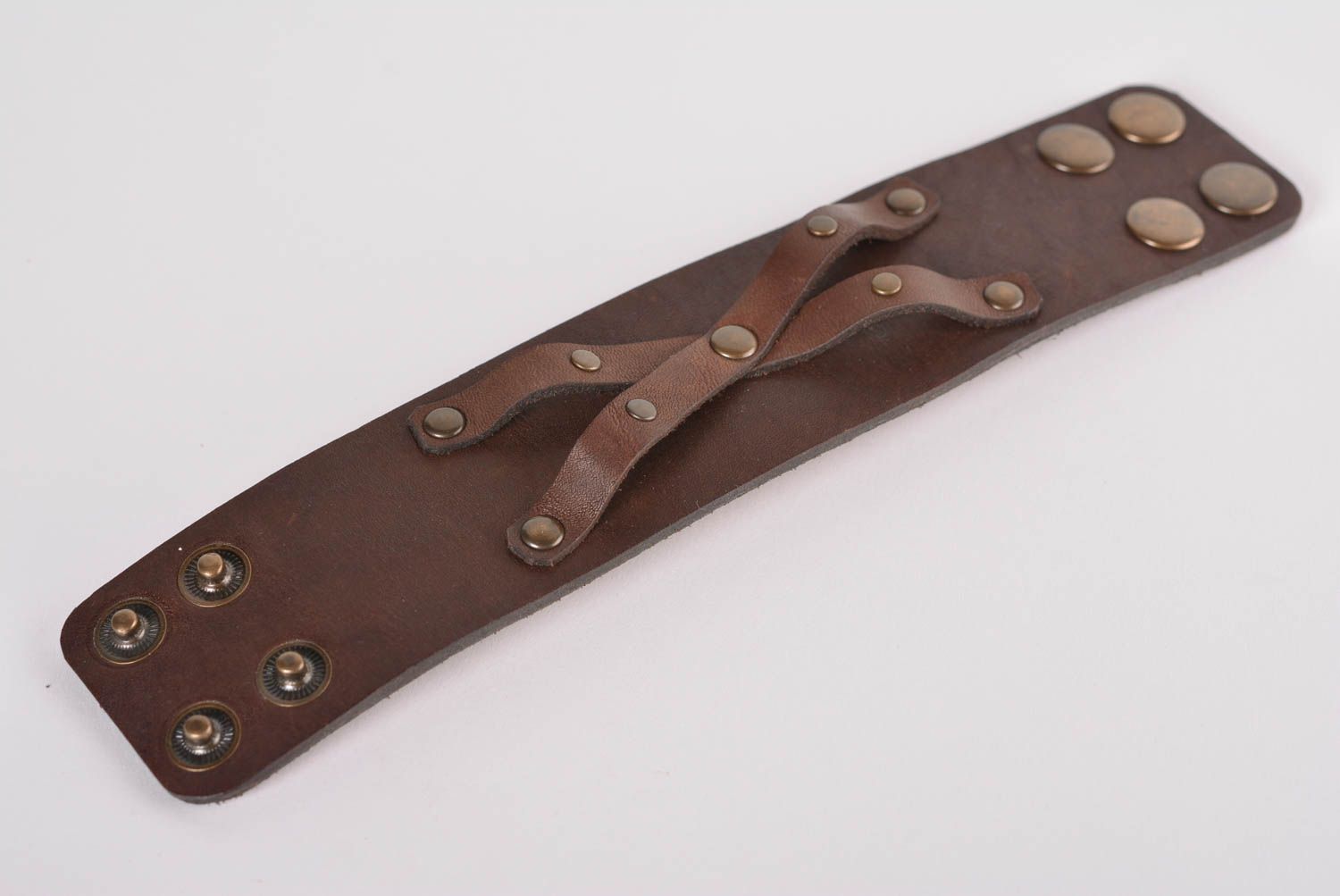 Bracelet cuir Bijou fait main large brun de créateur Accessoire design photo 4
