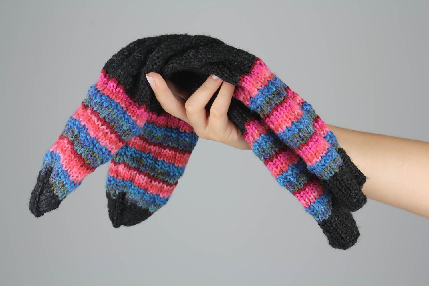 Chaussettes faites main tricotées rayées photo 5