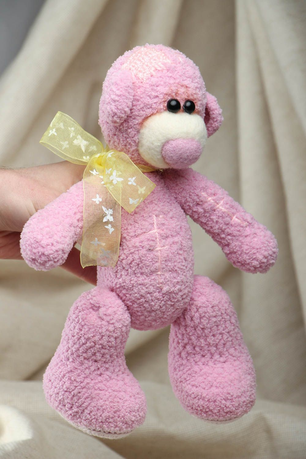 Brinquedo macio tricotado urso cor rosa foto 4