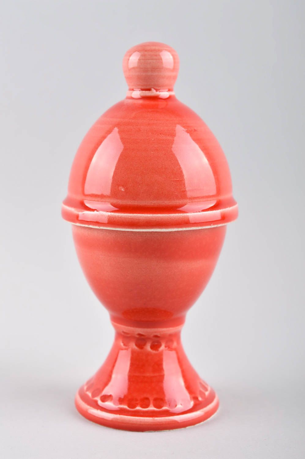 Ceramic glazed red wine goblet in the shape of an Easter egg photo 1