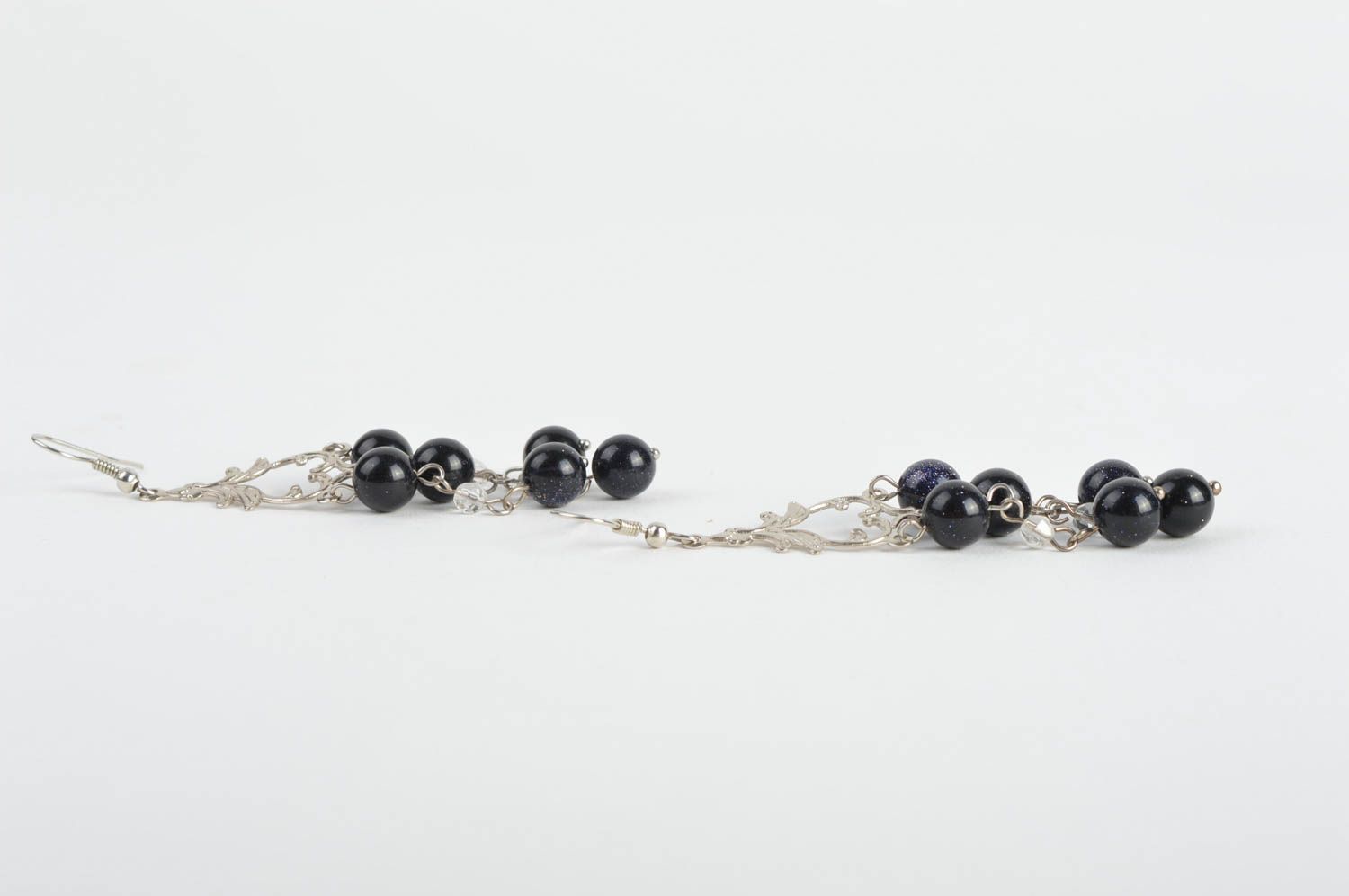 Handmade designer elegant metal earrings with black acrylic beads photo 4