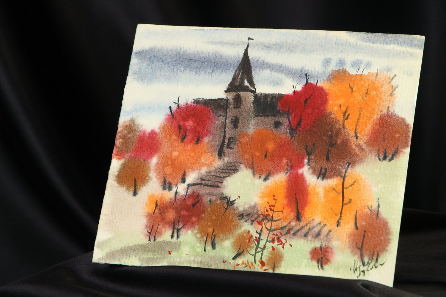 Homemade watercolor painting Autumn photo 5