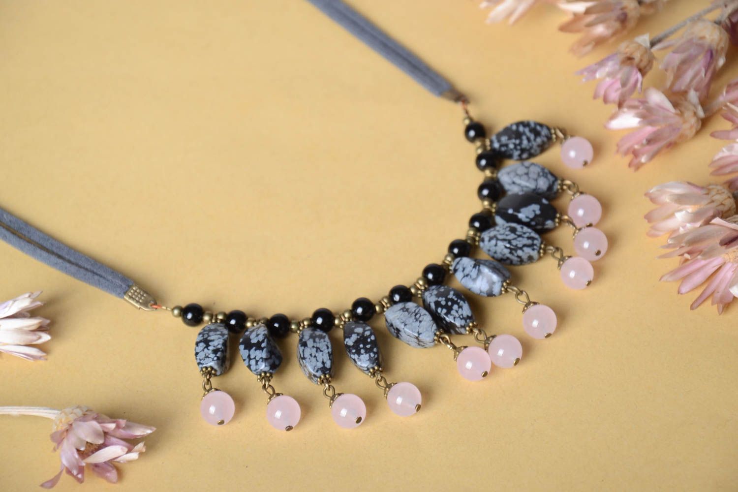 Handmade designer accessory unusual grey necklace stylish trendy necklace photo 1