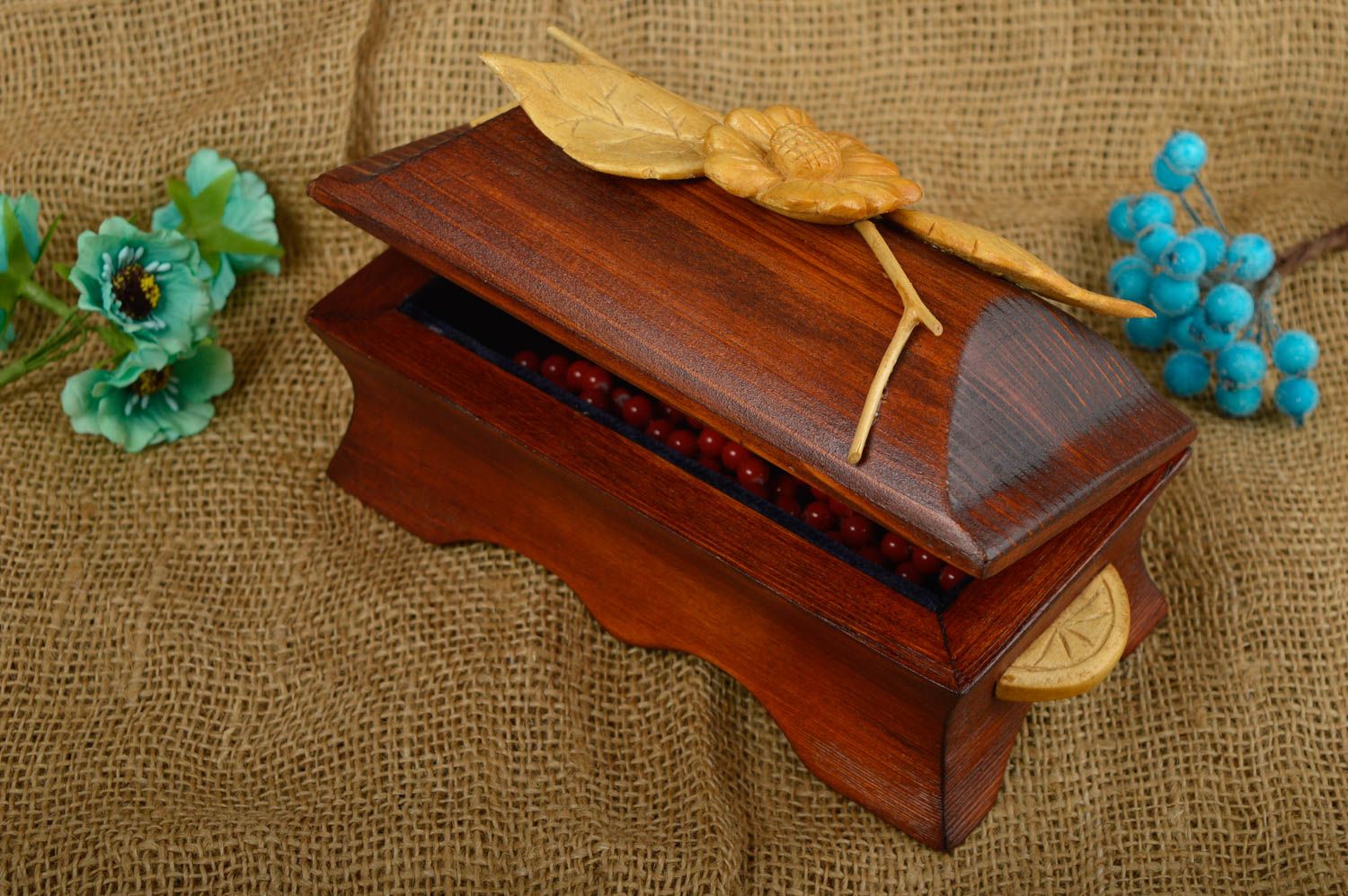 Handmade Holzkiste mit Deckel Schatulle aus Holz Schmuck Dose in Braun schön  foto 1