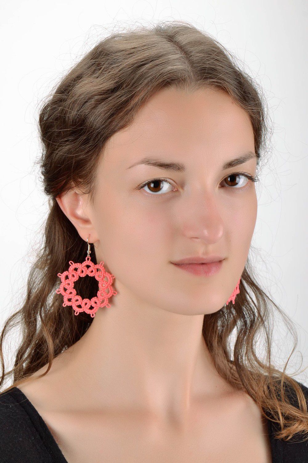 Earrings made from woven lace Coral Star photo 5