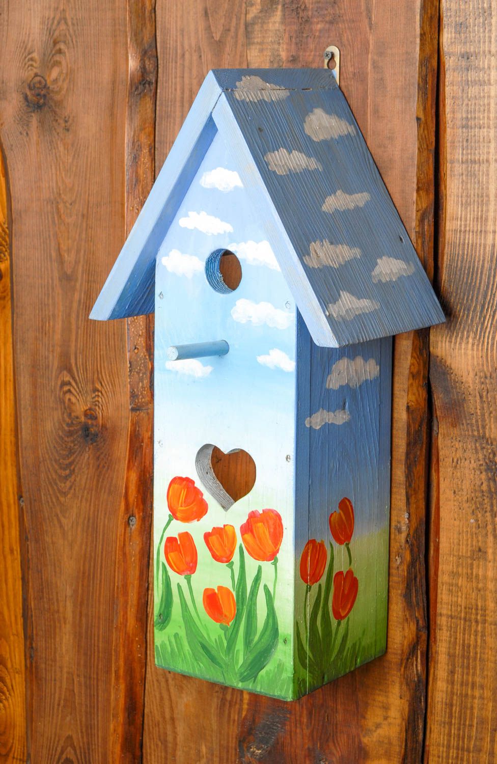 Bright painted wooden nest box Tulips photo 1