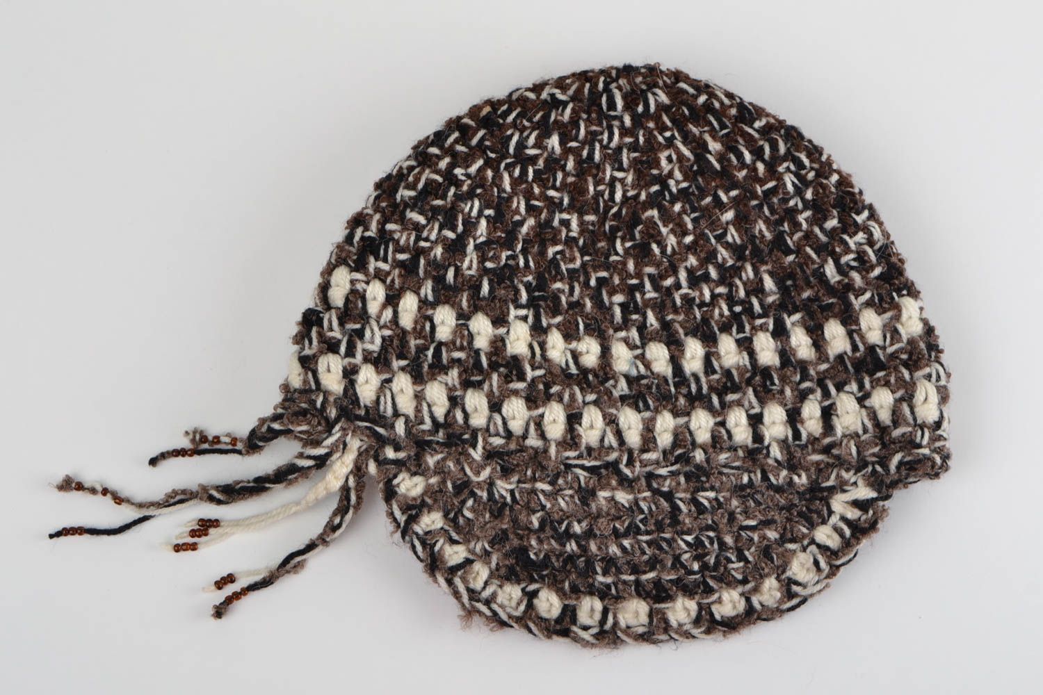 Unique handmade crocheted hat designer winter clothes accessory stylish present photo 3