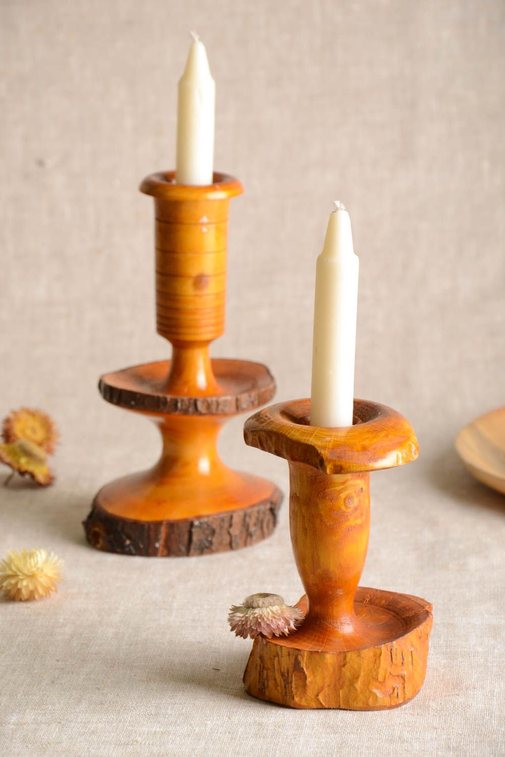 Candeleros de madera hechos a mano decoración de hogar soporte para velas foto 1