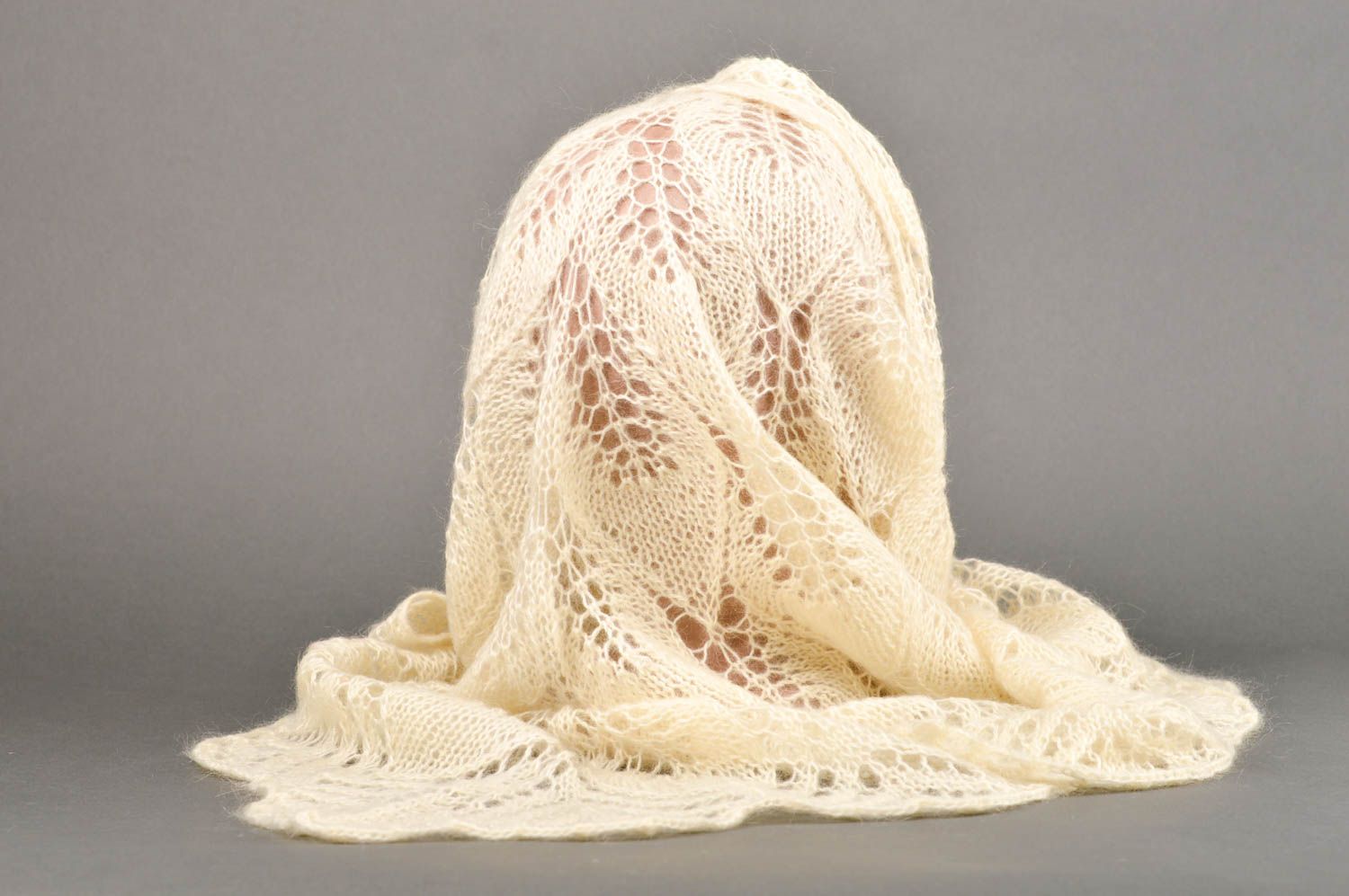 Платок ручной работы шерстяной платок женский аксессуар светлый авторский фото 5