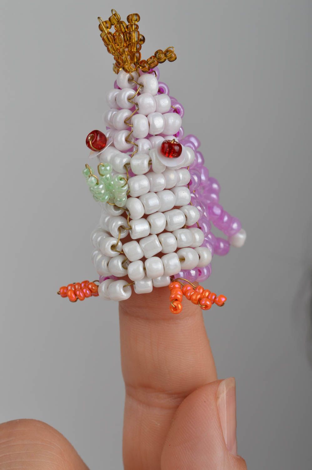 Kleine weiß lila handgemachte Glasperlen Finger Puppe Küken für Fingertheater  foto 4
