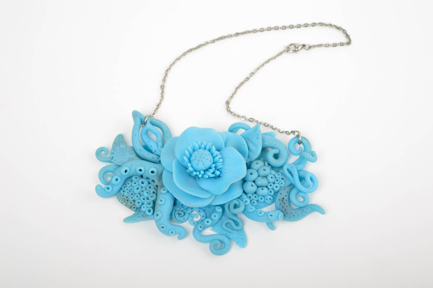 Modisches Schmuck Collier handmade Polymer Schmuck in Blau Geschenk für Frauen foto 2