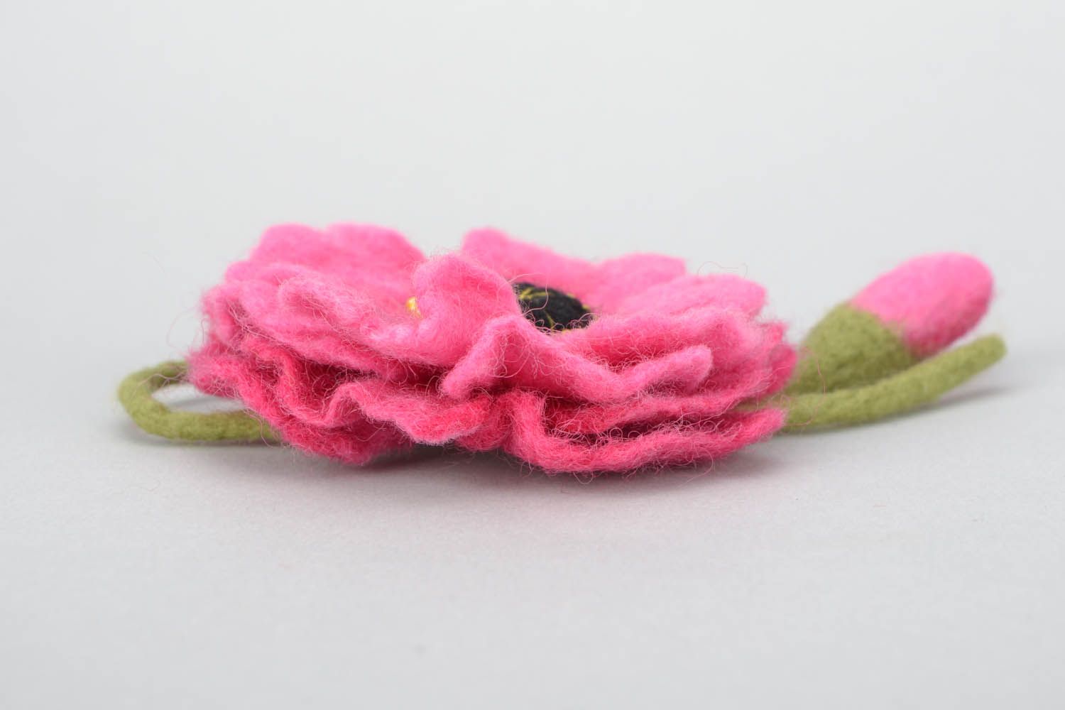 Broche de lana Flor rosada foto 5