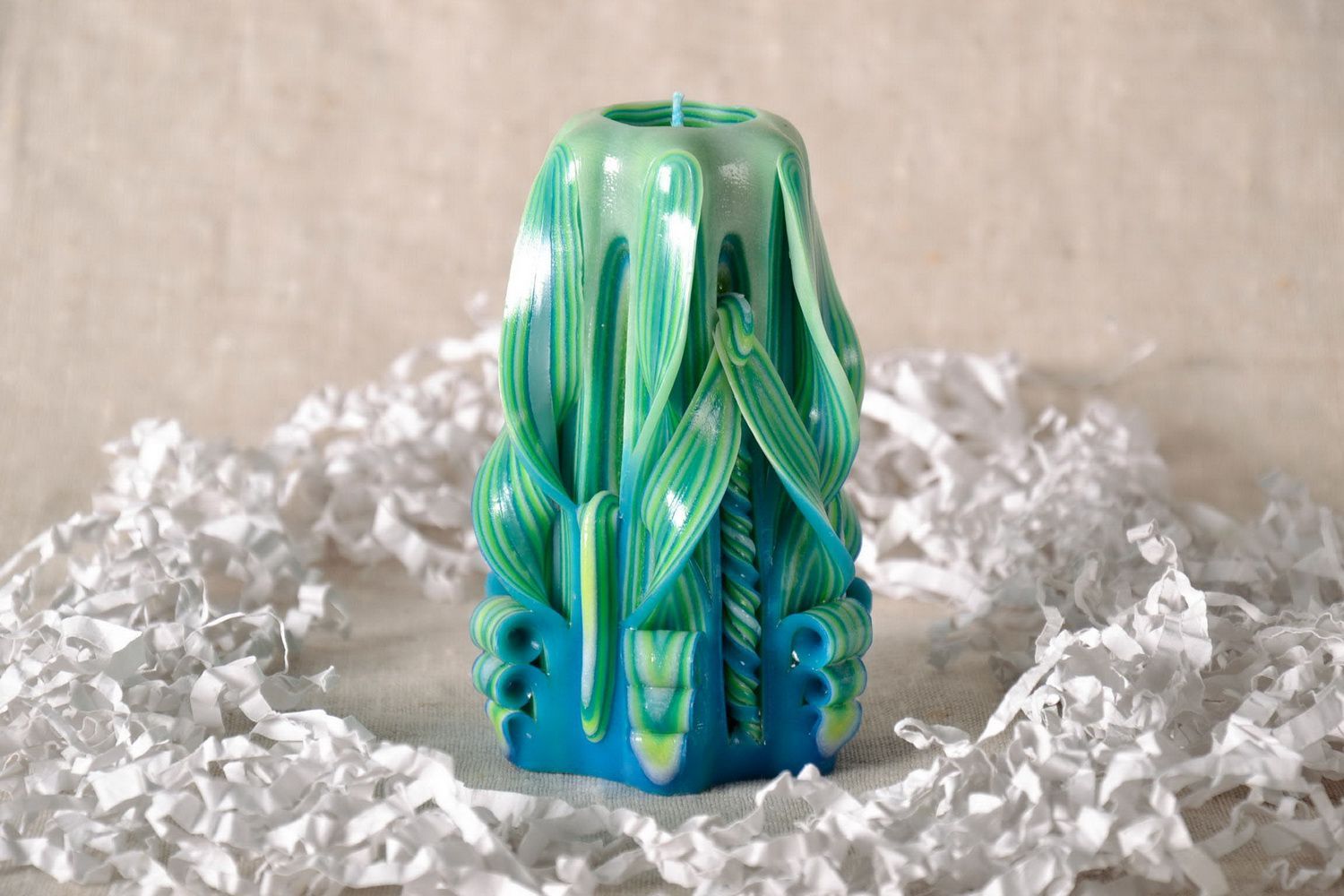 Carved paraffin wax candle Blue lily photo 4