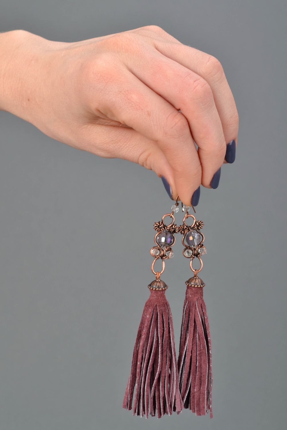 Long wire wrap earrings with fringe photo 2