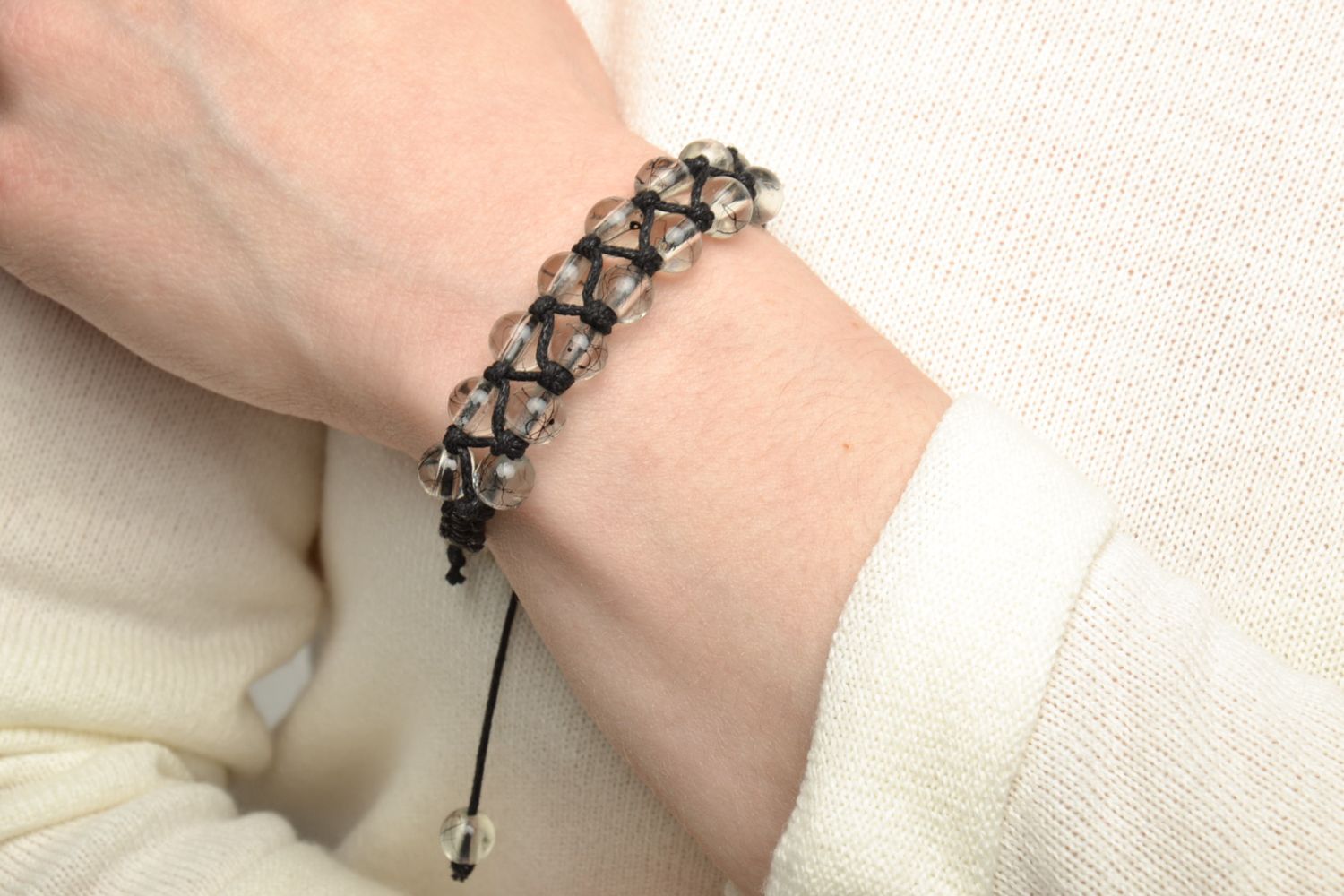 Bracelet en perles de verre transparentes tressé de lacet pour femme fait main photo 5