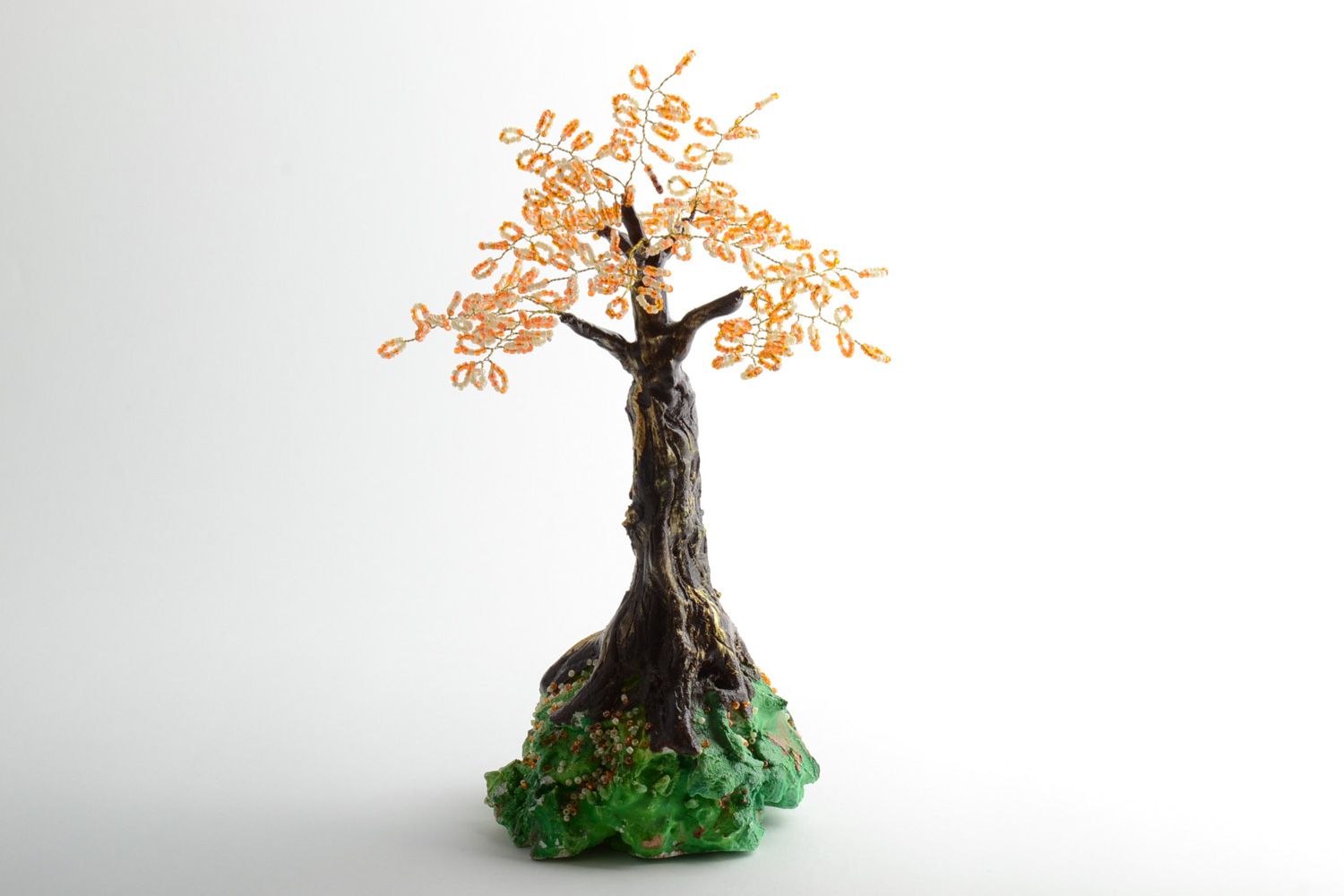 Handgemachter Glücksbaum aus Glasperlen in Terrakottabraun für Interieur Dekoration foto 2