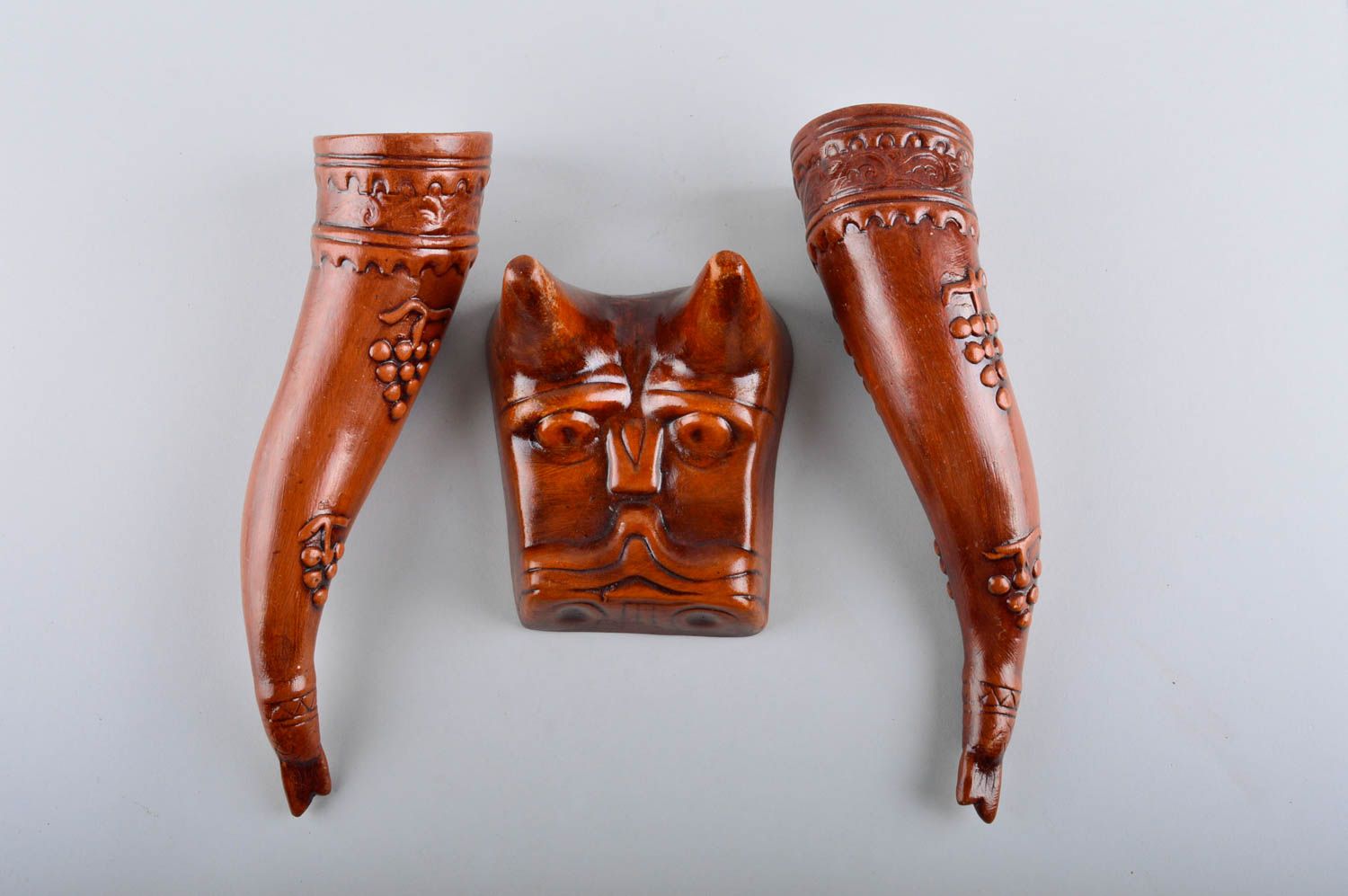 Trink Horn Keramik Behälter Set 2 Stück Geschenk für Männer Geschirr Ton  foto 4