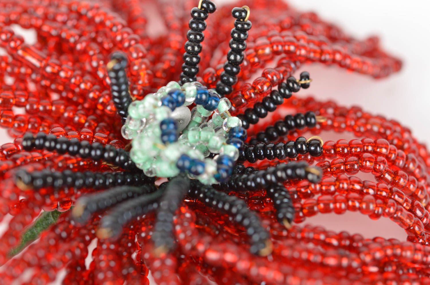 Fleur en perles de rocaille faite main pavot rouge décoration originale photo 4