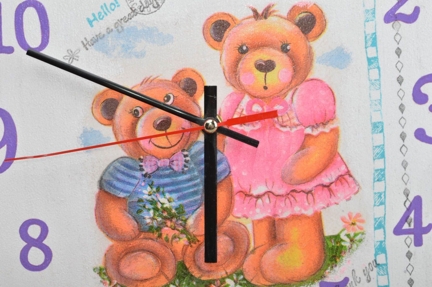 Horloge murale avec ours en panneau de copeaux faite main pour chambre d'enfant photo 2