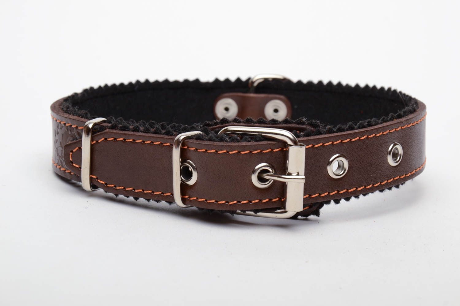 Leather dog collar with padding polyester photo 2