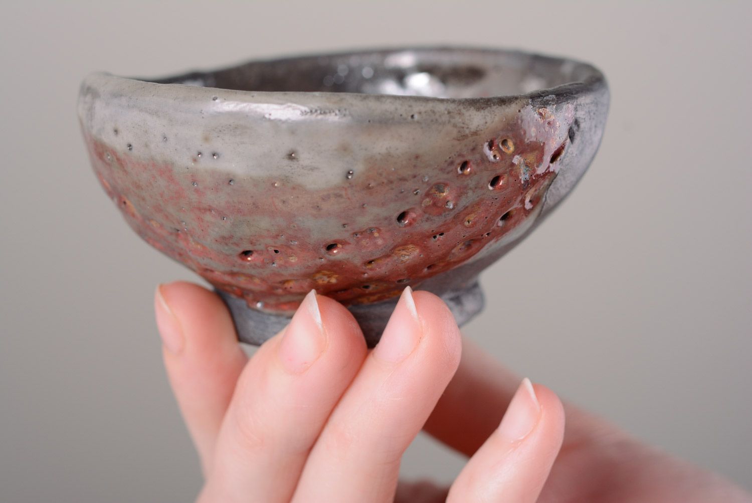 Beautiful unusual small handmade clay bowl for jam photo 2