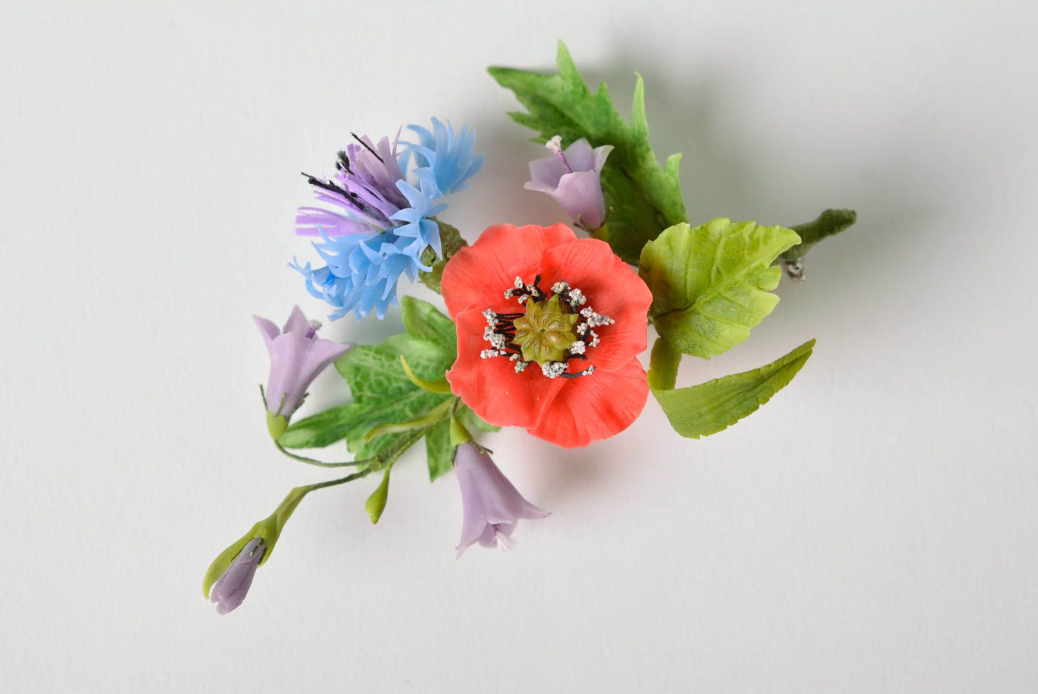Брошь из полимерной глины ручной работы красивая женская Букет цветов луговых фото 2