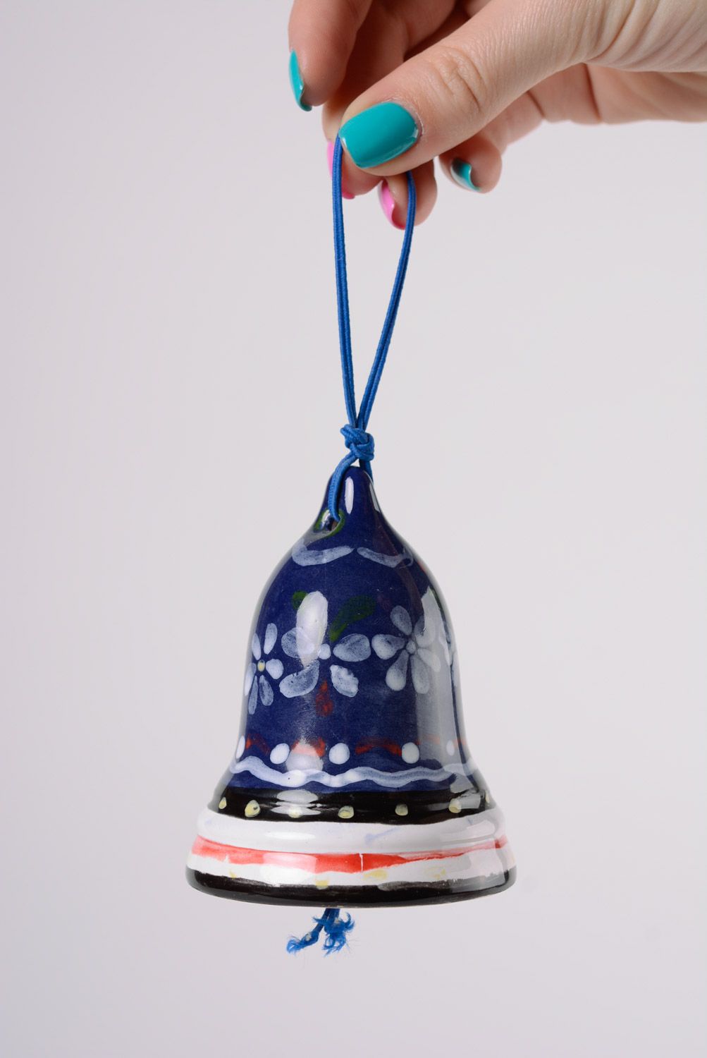 Nice handmade decorative clay bell with glaze painting majolica ceramics photo 2