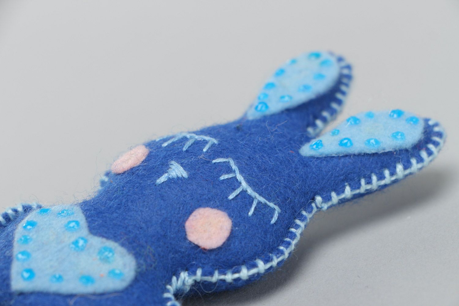 Funny soft toy sewn of felt Blue rabbit for interior decoration homemade photo 3