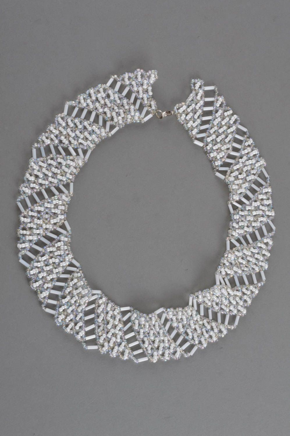 White woven designer necklace made of beads handmade accessory for women photo 3