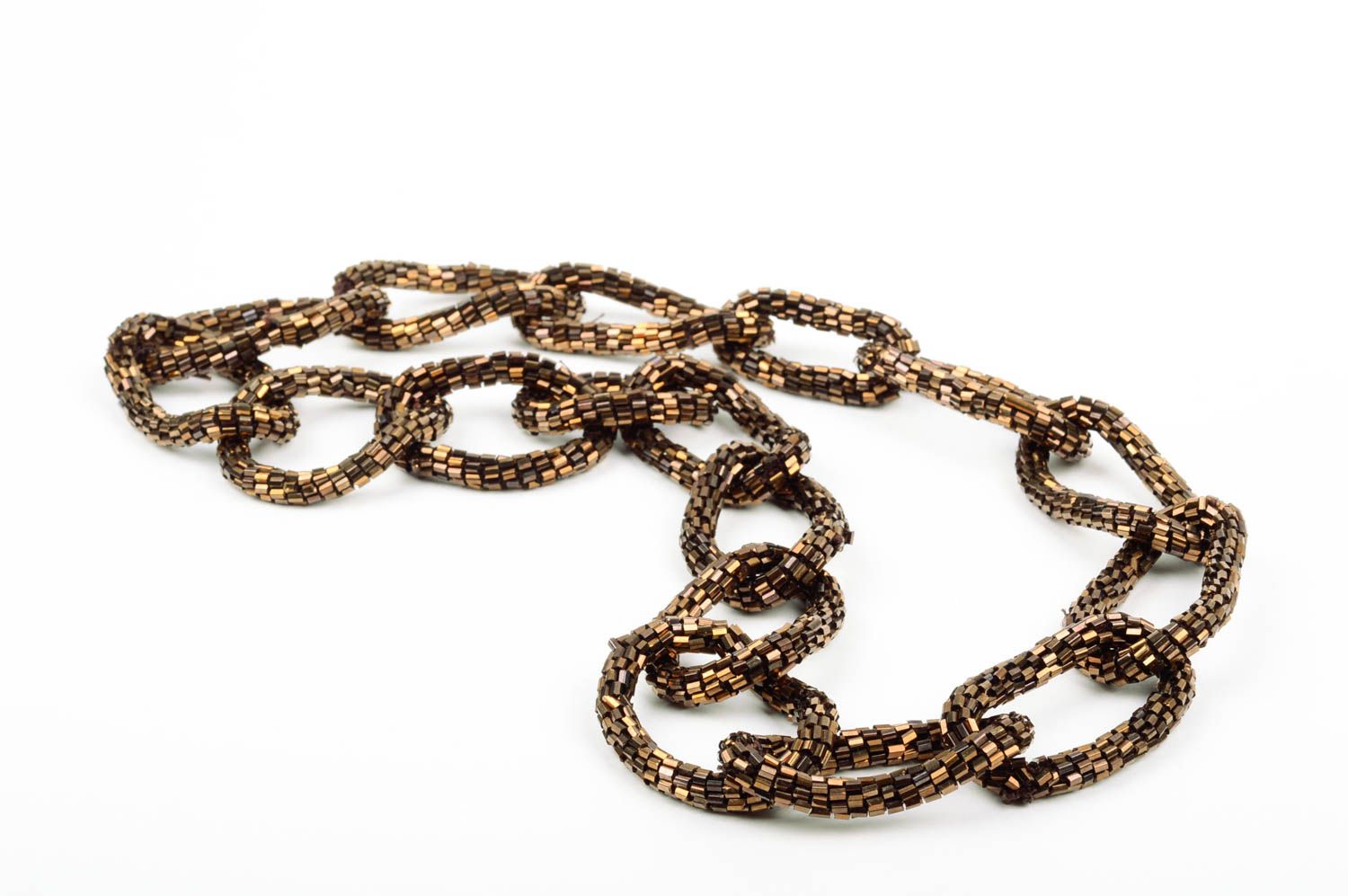 Collier chaîne en perles de rocaille fait main couleur de bronze original photo 4