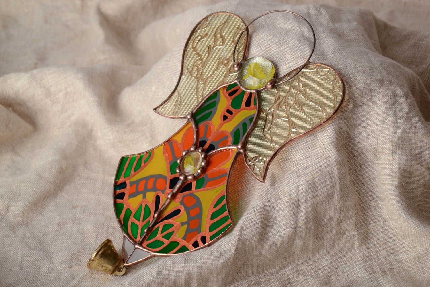 Handmade Deko Anhänger aus Glas Engel in Vitrage Technik für Geschenk zur Einzugsparty foto 1