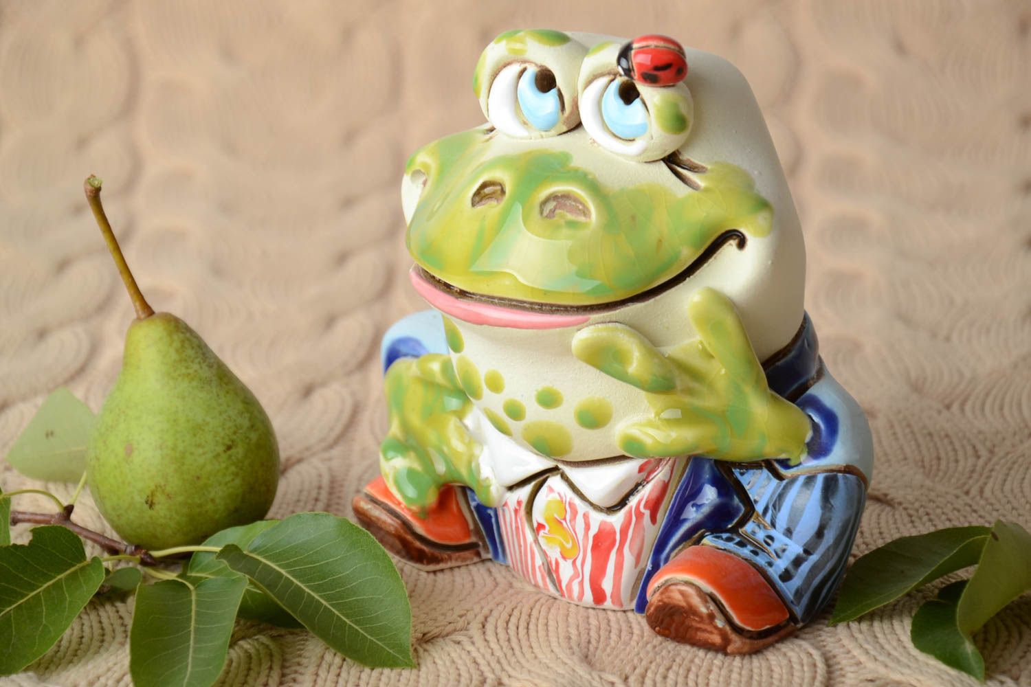 Keramik Spardose Wohzimmer Deko handmade Geschenk für Kind Deko Element Frosch foto 1