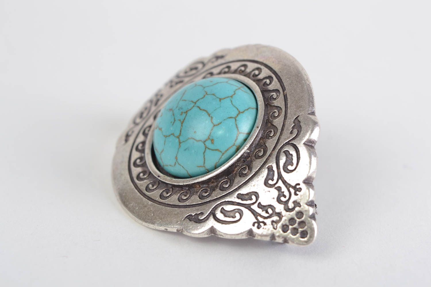 Handmade designer decorative metal hair clip with natural turquoise stone photo 3