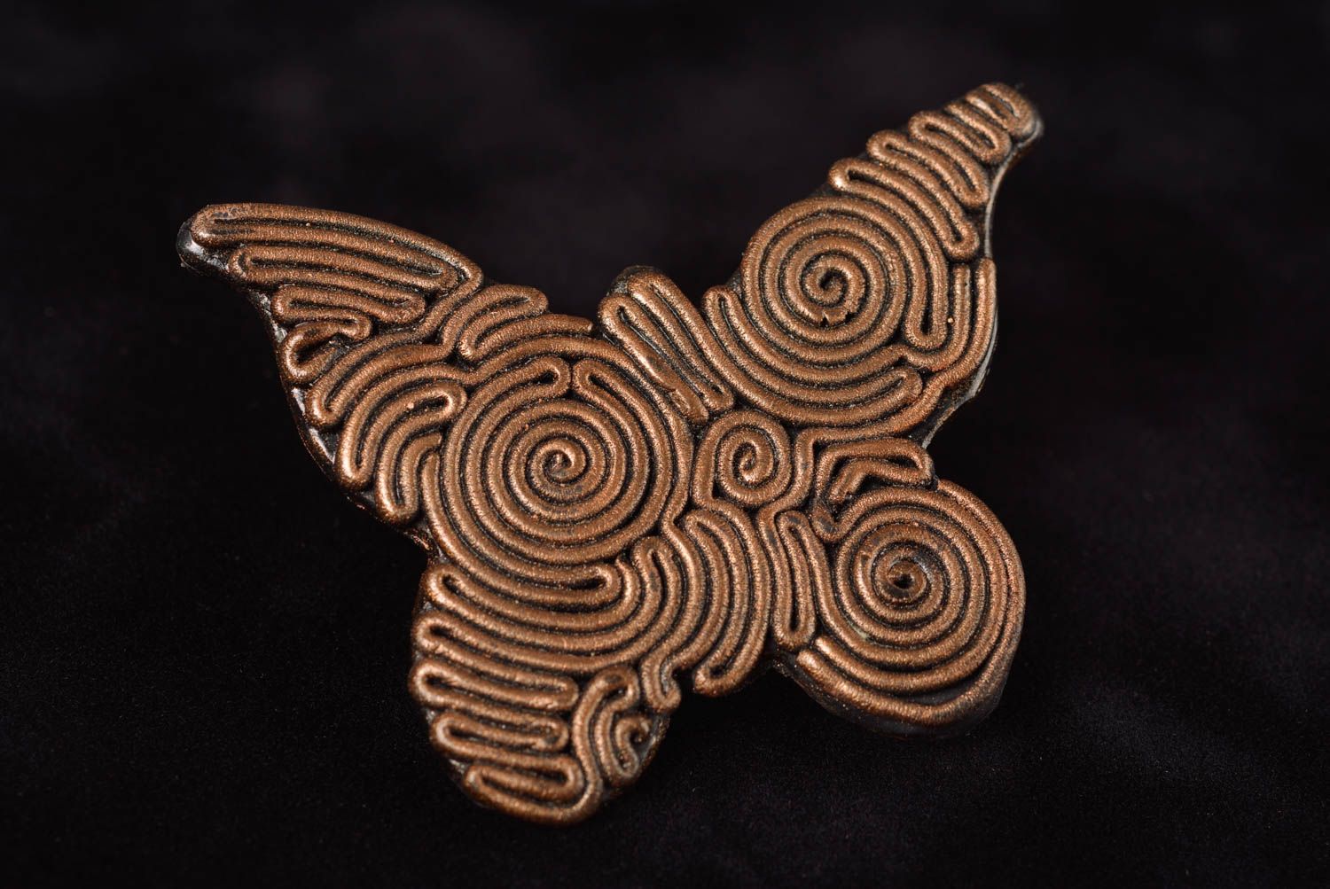 Handmade designer brown butterfly brooch molded of polymer clay  photo 5