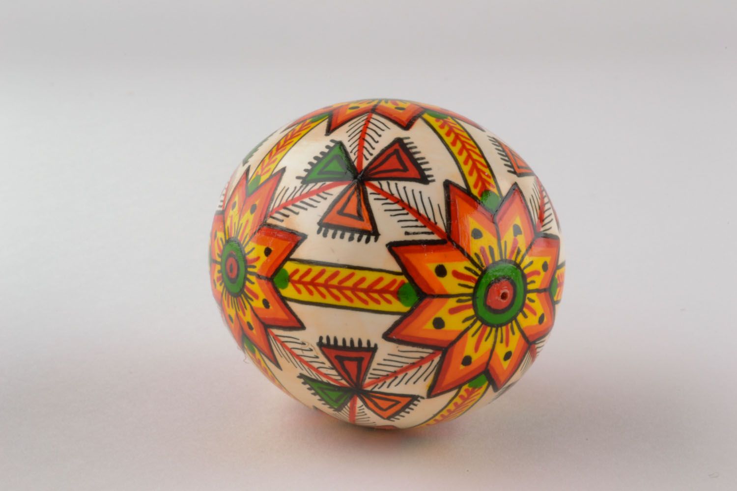 Wooden painted egg White with Ornament photo 4