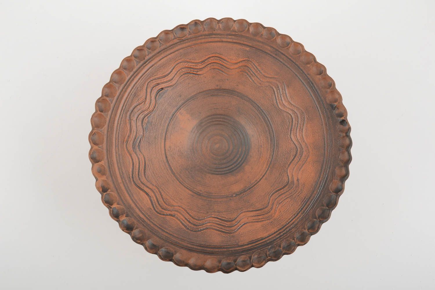 Beautiful handmade designer clay fruit bowl with carved pattern photo 2