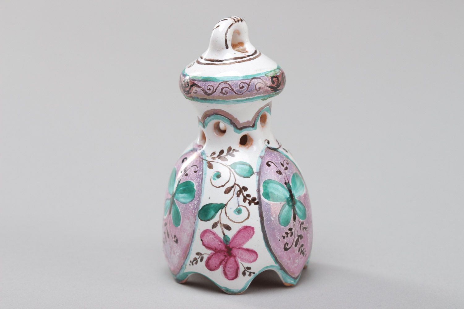Декоративный керамический колокольчик с покрытием эмалью ручной работы с бабочкой фото 2
