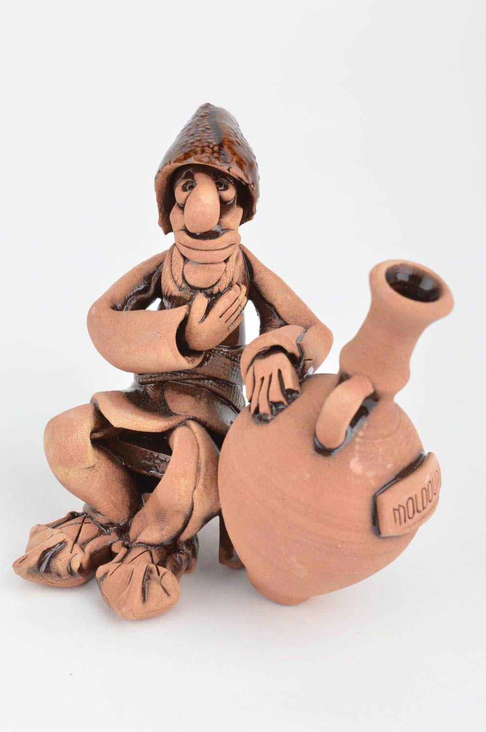 Figurine en terre cuite viticulteur avec grande cruche faite main originale photo 2