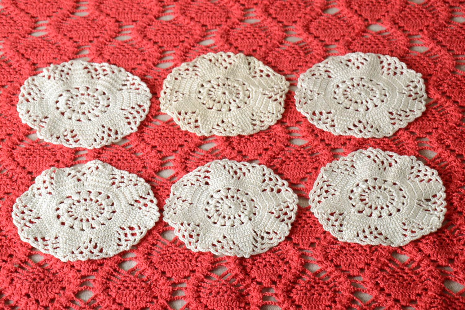 Handmade openwork napkin crocheted table napkin kitchen decor ideas 6 pieces  photo 1