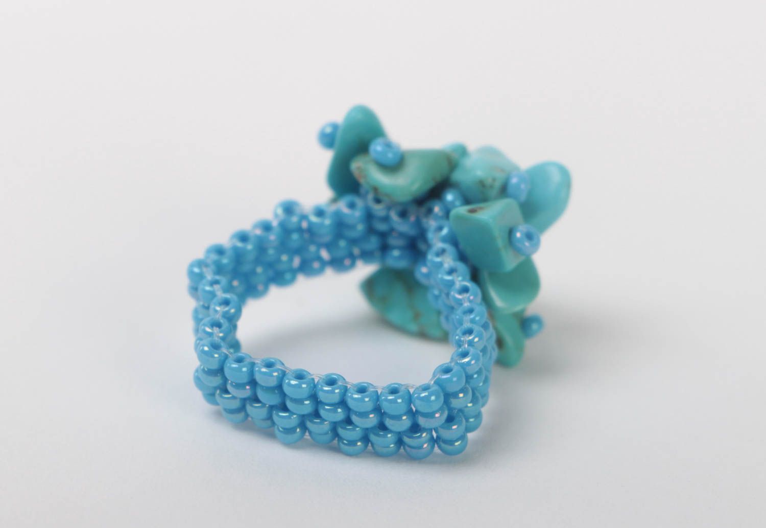 Handmade stylish ring accessory made of beads designer turquoise jewelry photo 3