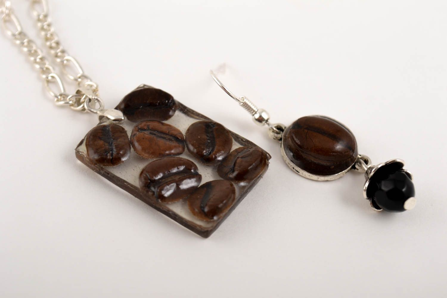 Conjunto de joyas con granos de café pendientes y colgante bisutería artesanal foto 3